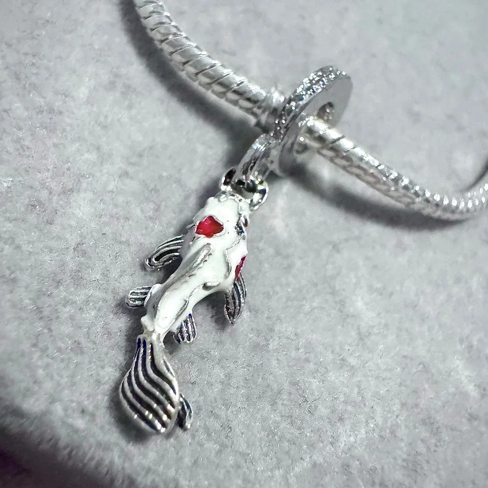 Silver Tone‎ White Koi Fish Dangle Charm fits Pandora